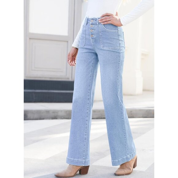 Women Stretch Denim Jeans High-Waisted Straight Leg Casual Pants - Picture 3 of 9